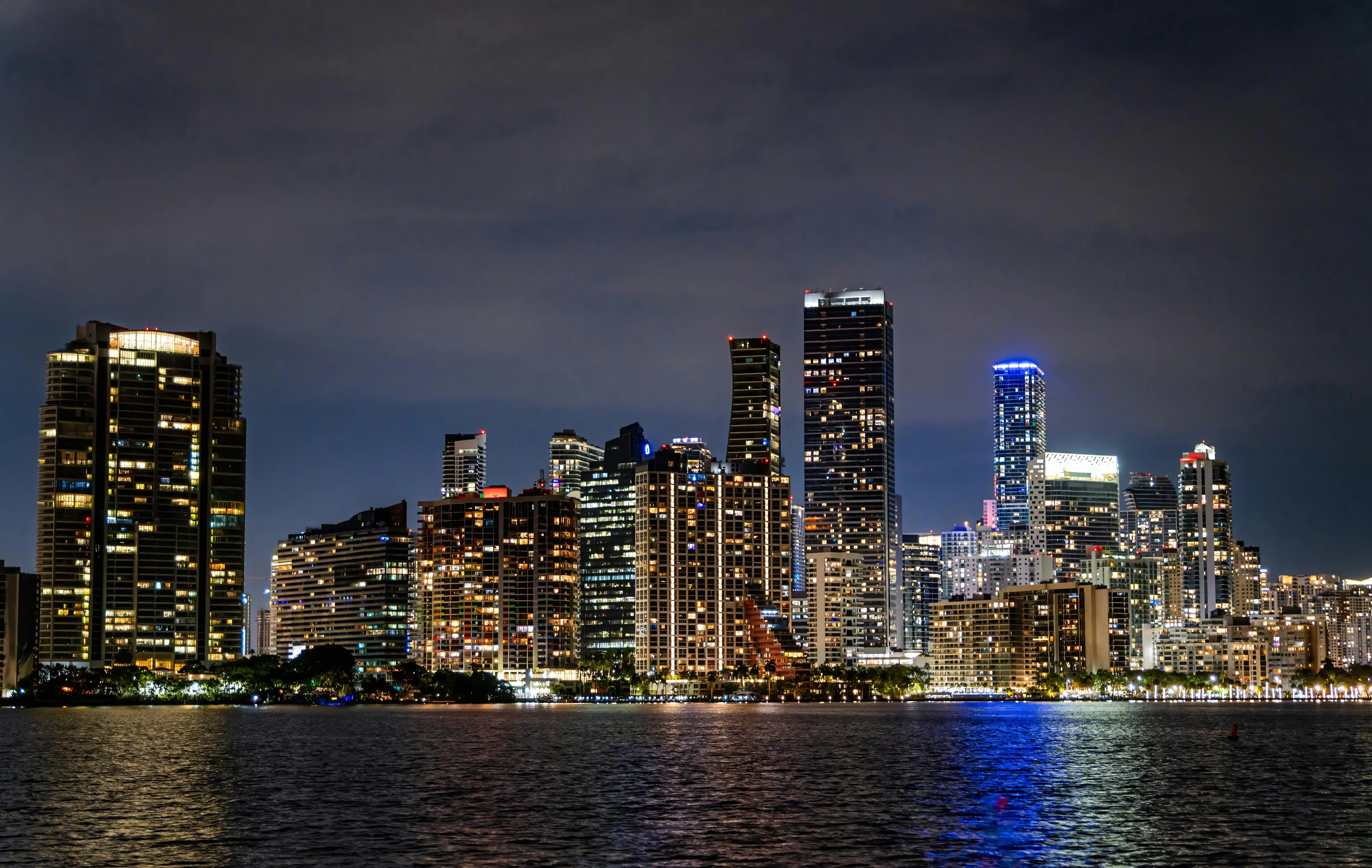 Miami skyline at night — the content capital where Once Once grows brands on social